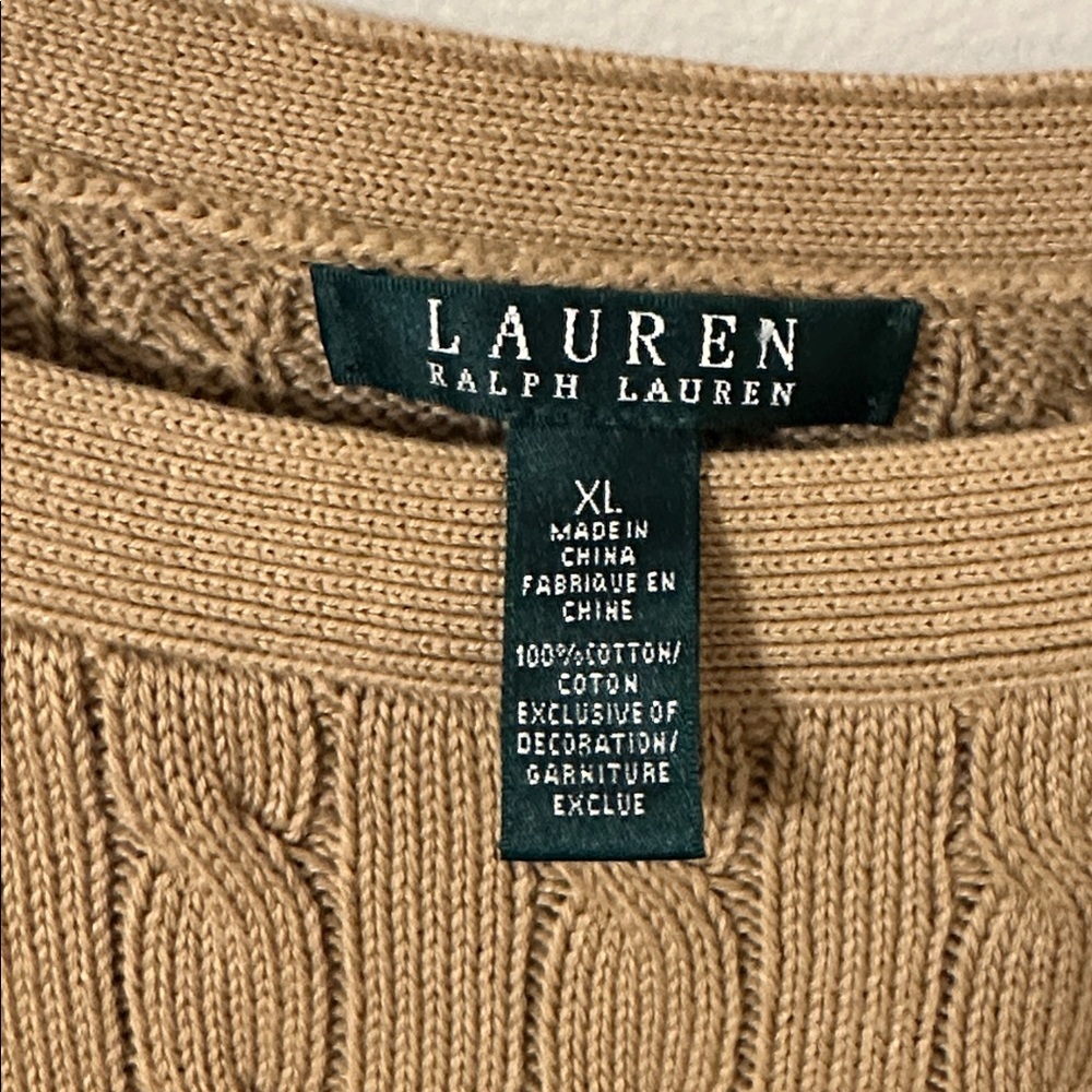 Lauren Ralph Lauren Womens Tan Cable Knit Boatneck Cotton Sweater Size XL Preppy - Picture 6 of 7